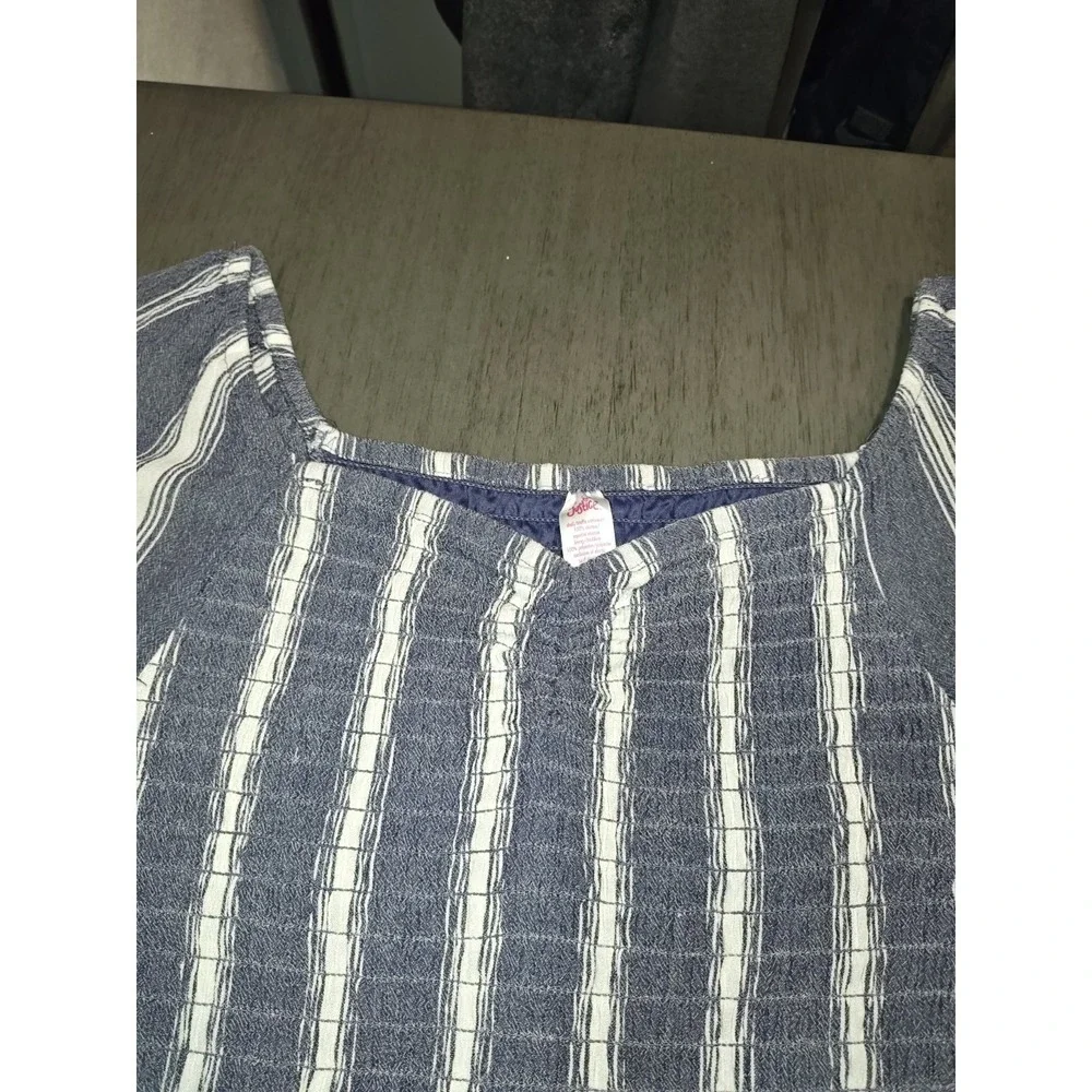 Justice Girls Size 14 Blue White Striped Long Sleeve Romper Smocked Bodice...
